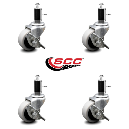 Service Caster 2 Inch Thermoplastic Wheel 1-1/8 Inch Expanding Stem Caster with Brakes, 4PK SCC-EX05S210-TPRS-SLB-118-4